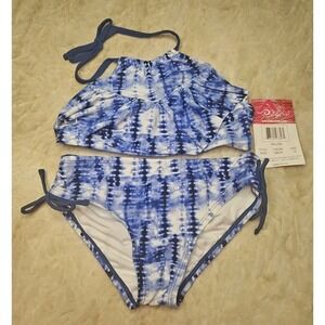 Kanu Surf 2 Pc Navy Blue Tie-dye Ruffled Top Bathingsuit.  Size 14